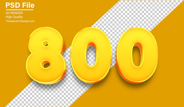 3d Ochocientos Número 800 Color dorado aislado sobre un fondo transparente