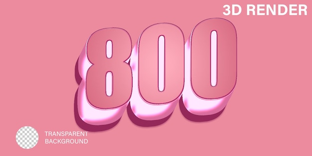 3d Ochocientos Número 800 Color rosa aislado sobre un fondo transparente