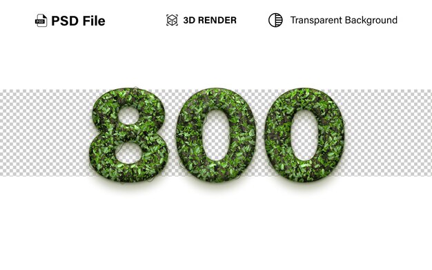 3d ochocientos número 800 efecto de hierba aislado en fondo transparente