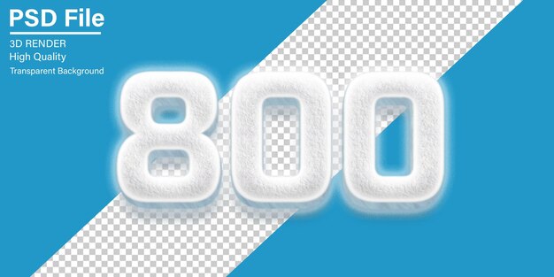 3d Ochocientos Número 800 Nieve aislada sobre un fondo transparente