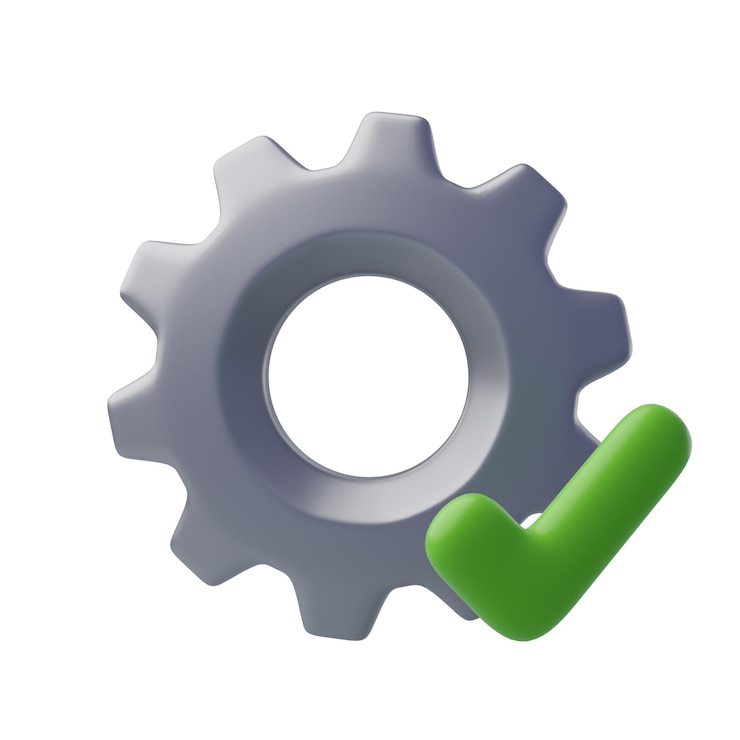 PSD 3d of gear with check mark work correctly