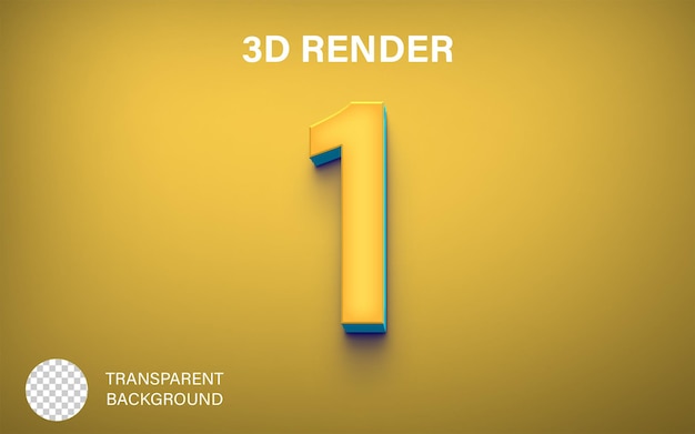 3d One Number 1 couleur jaune et bleue isolée sur un fond transparent