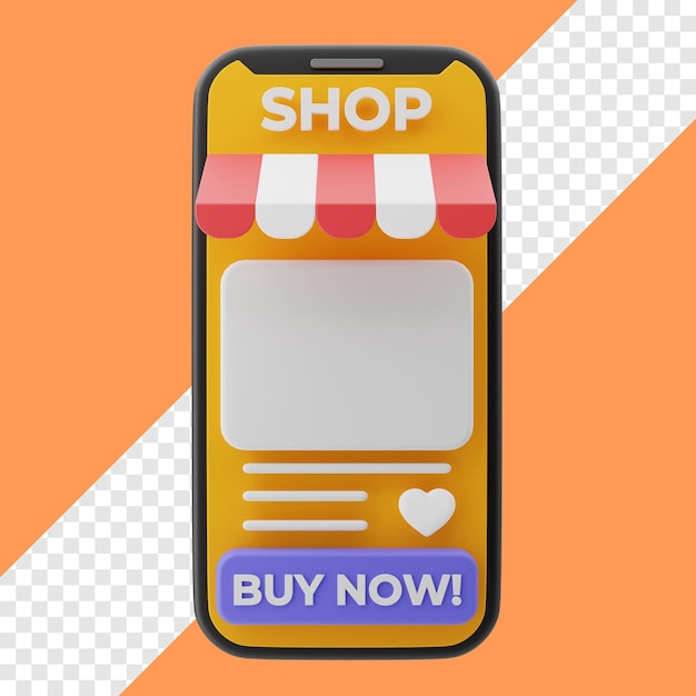 3d-online-shop in smartphone-illustration mit transparentem hintergrund