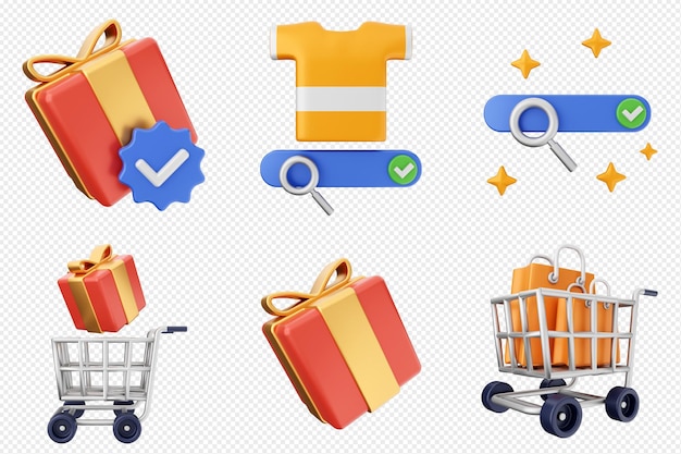 3D-Online-Shop Verkauf Kauf Kauf Rabatt Zahlung Icon Set Bundle