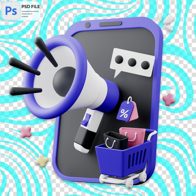 PSD 3d online shopping ads icon isolated png illustration psd template