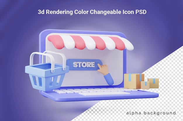 PSD 3d-online-shopping-konzept mit laptop-symbol