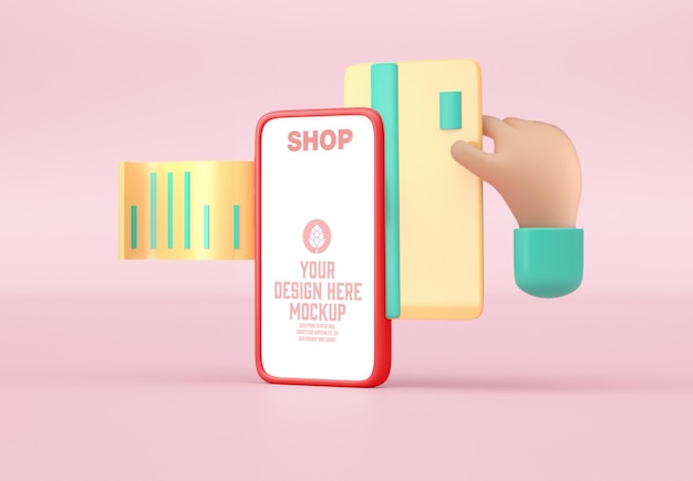 3D Online Shopping with Mobile Mockup 3D Illustration