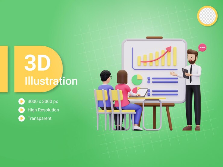 PSD 3d orang bisnis memberikan presentasi