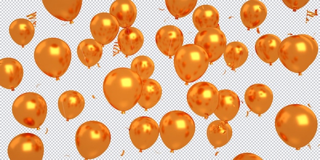 3d orange luftballons konfetti schwimmend, die für alles gute zum geburtstag hintergrund mockup isoliert