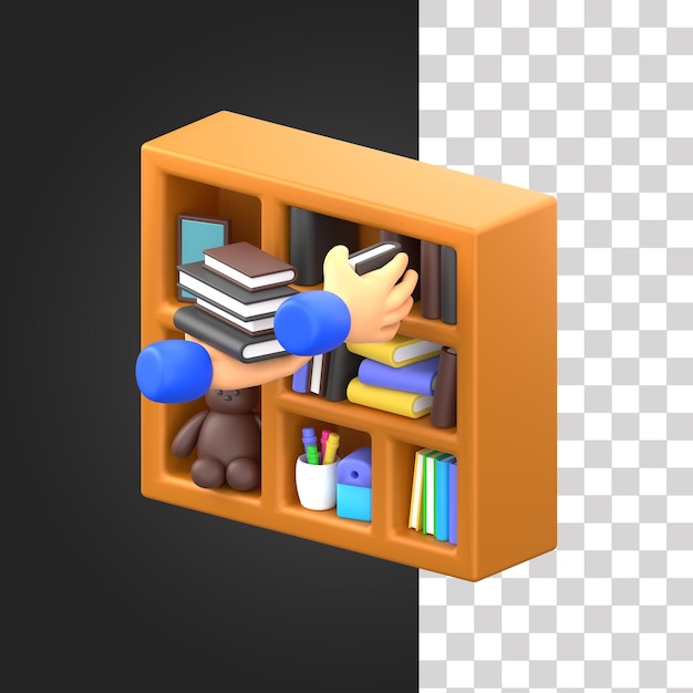 PSD 3d-organisierung von büchern illustration