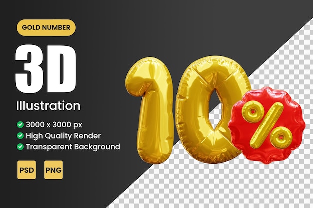 3d oro número 10 por ciento de descuento