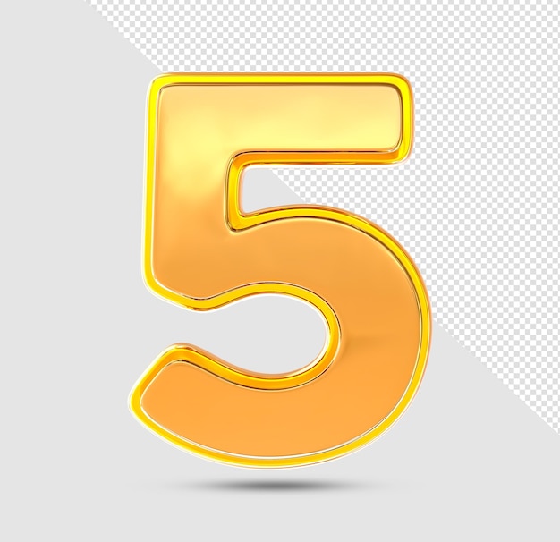 3d oro numero 5 isolato