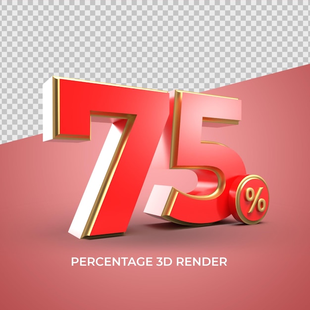 3d oro número 75 porcentaje rojo