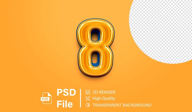 3d Otto Numero 8 Gradiente arancione e blu isolato su sfondo trasparente