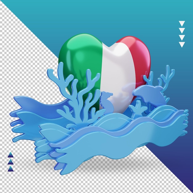 PSD 3d-ozeantag italien-liebesflagge, die linke ansicht wiedergibt