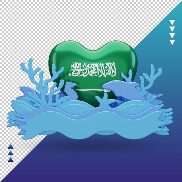 3d-ozeantag saudi-arabien liebt die flagge, die die vorderansicht wiedergibt