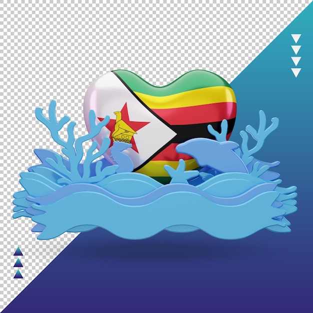 PSD 3d-ozeantag simbabwe-liebesflagge, die vorderansicht wiedergibt