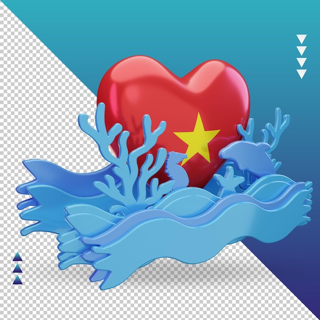 PSD 3d-ozeantag vietnam-liebesflagge, die die linke ansicht wiedergibt
