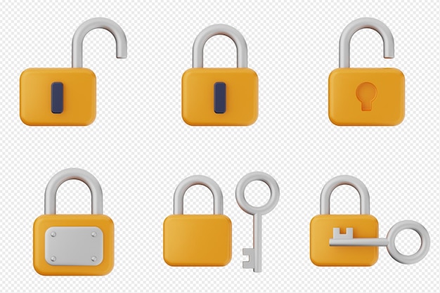 3d padlock secure safe key system private icon set bundle