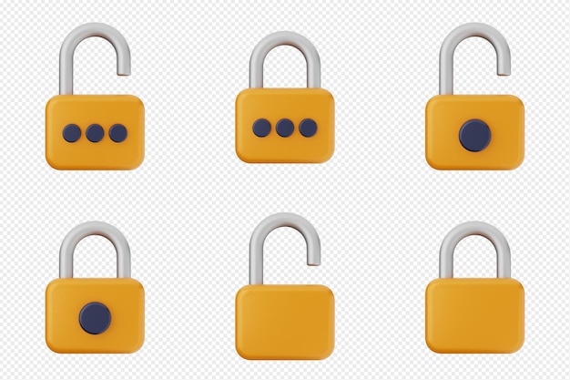 3d padlock secure safe key system private icon set bundle