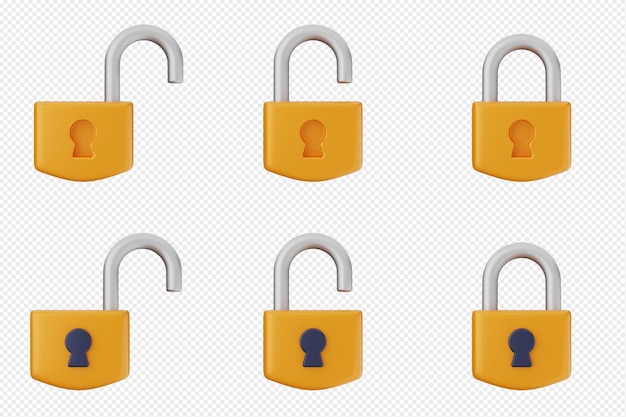 3d padlock secure safe key system private icon set bundle