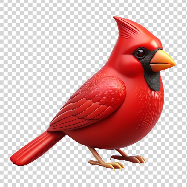 PSD 3d pájaro cardenal rojo sobre un fondo transparente