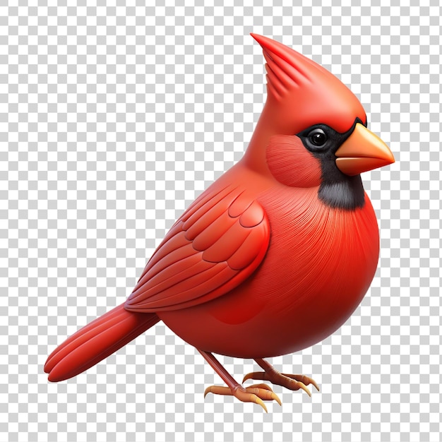 3d pájaro cardenal rojo sobre un fondo transparente