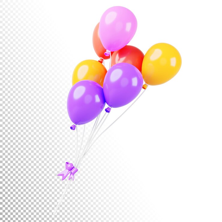 PSD 3d palloncini colorati bundle con nastri e arco cartoon render icon volare palloncini multicolori per bambini festa di compleanno anniversario decorazione di vacanza isolato su sfondo bianco