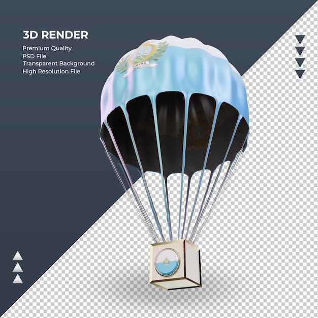 3D paracadute San Marino bandiera rendering vista a destra