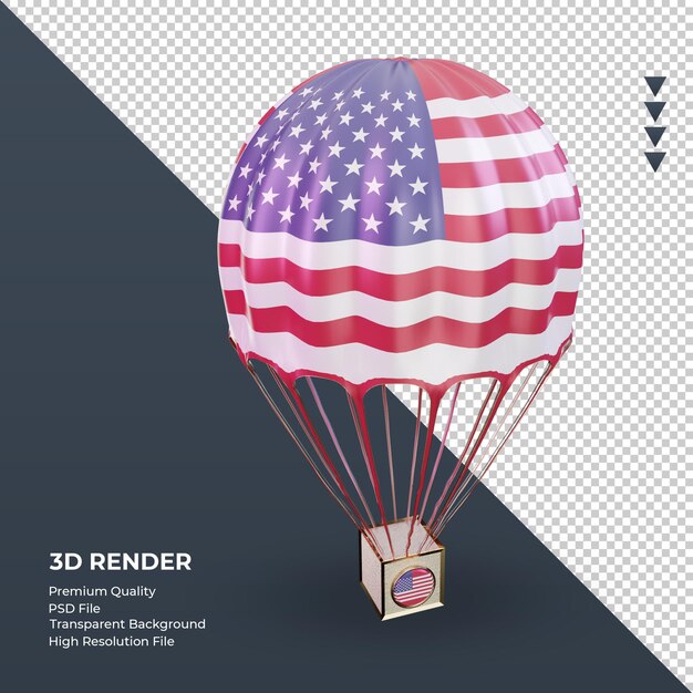 3d paracaídas bandera de américa renderizado vista izquierda