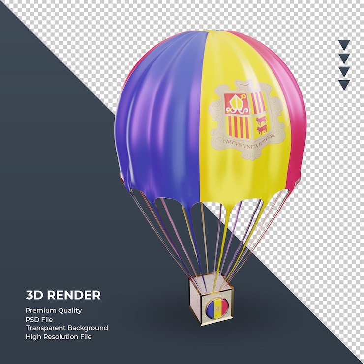 PSD 3d paracaídas bandera de andorra renderizado vista izquierda