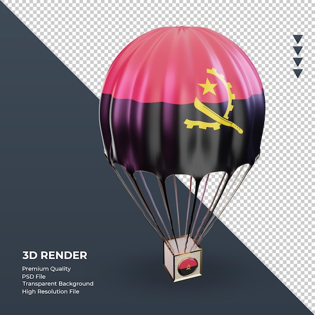 3d paracaídas bandera de angola renderizado vista izquierda