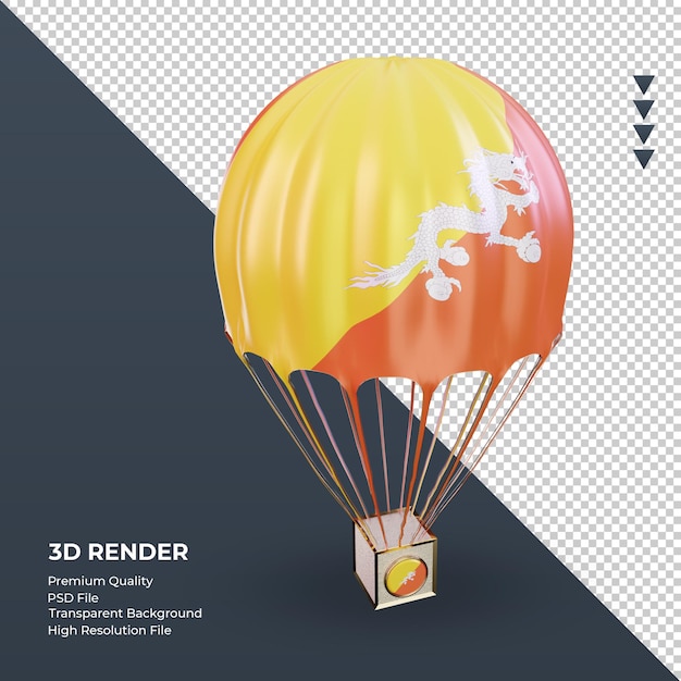 3d paracaídas bandera de Bután renderizado vista izquierda