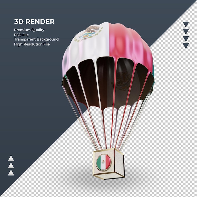 3d paracaídas bandera de méxico renderizado vista derecha