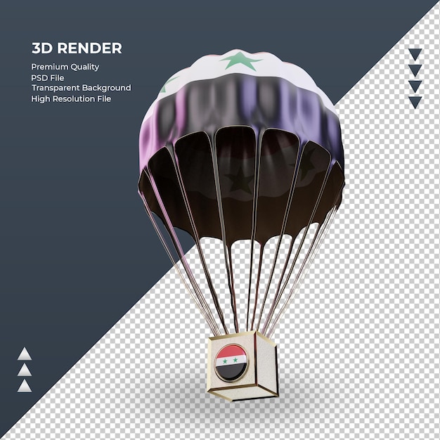 3D paracaídas bandera de Siria renderizado vista derecha