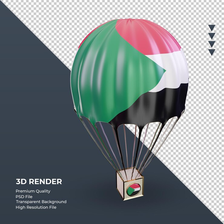 PSD 3d paracaídas bandera de sudán renderizado vista izquierda