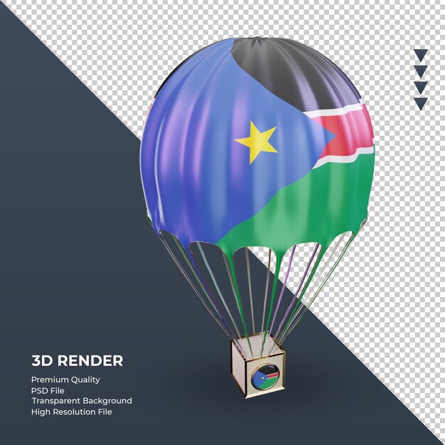 3d paracaídas bandera de sudán del sur renderizado vista izquierda