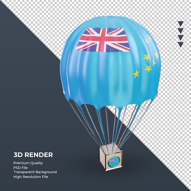 3d paracaídas bandera de Tuvalu renderizado vista izquierda