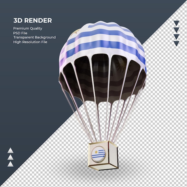 3D paracaídas bandera de Uruguay renderizado vista derecha