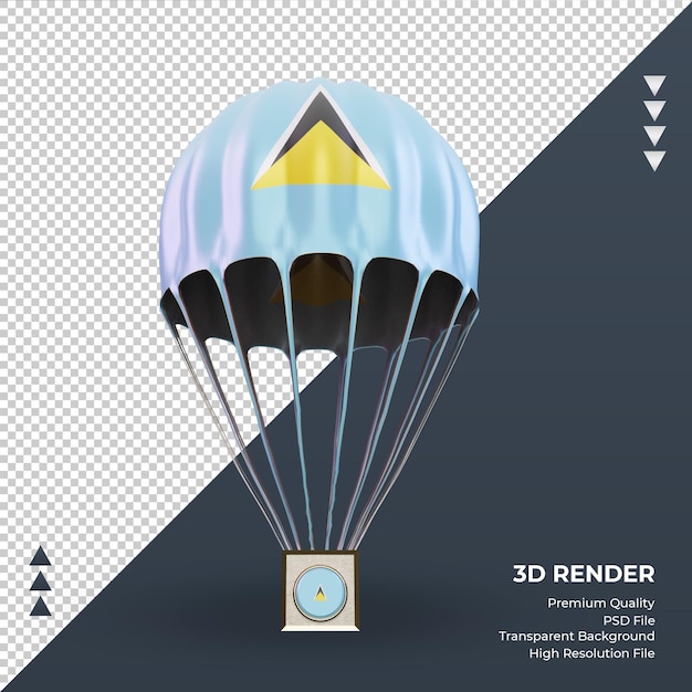 3D paraquedas da bandeira de Santa Lúcia renderizando a vista frontal