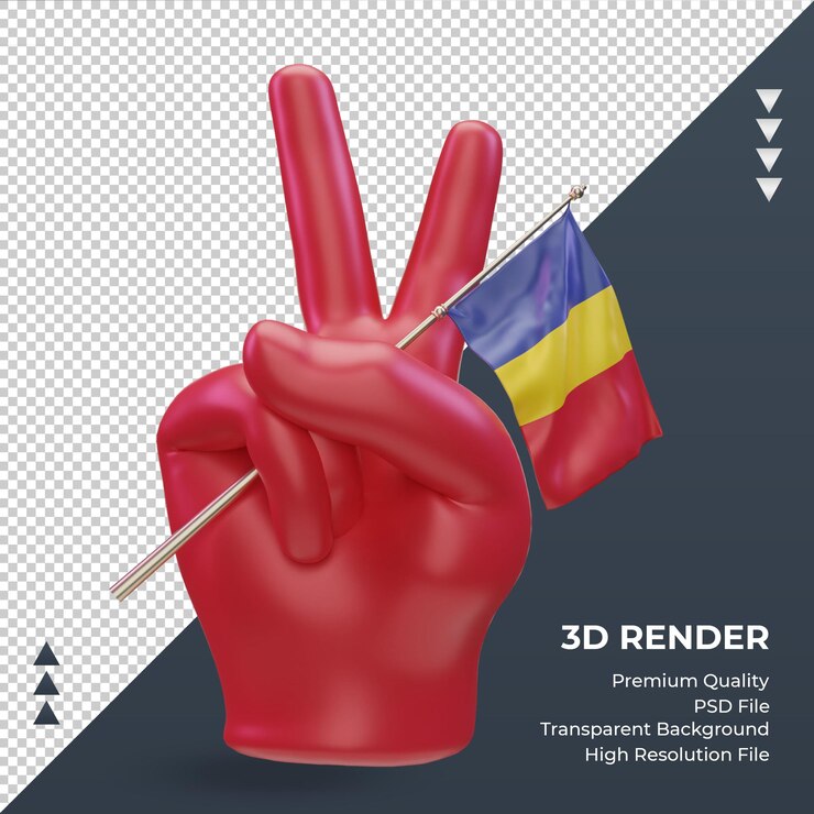PSD 3d paz día rumania bandera renderizado vista frontal