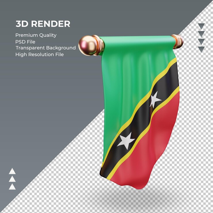 PSD 3d pennant st kitts y nevis renderizado de la bandera vista izquierda