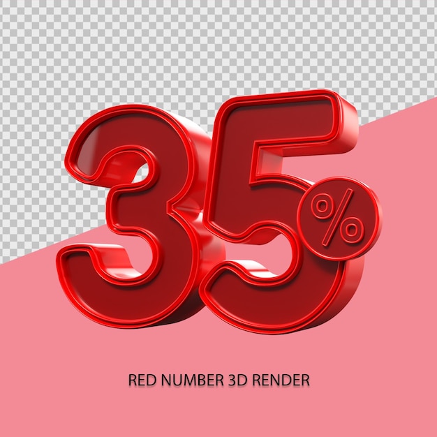 3D percentual número 35 cor vermelha para elemento de venda de sexta-feira negra, elemento de desconto
