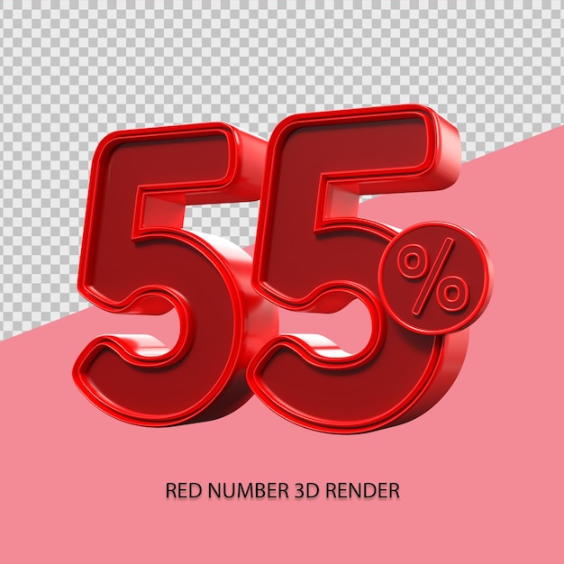 3D percentual número 55 cor vermelha para elemento de venda de sexta-feira negra, elemento de desconto