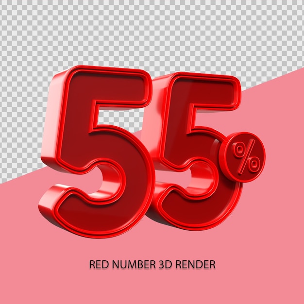 3D percentual número 55 cor vermelha para elemento de venda de sexta-feira negra, elemento de desconto