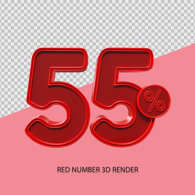 3D percentual número 55 cor vermelha para elemento de venda de sexta-feira negra, elemento de desconto