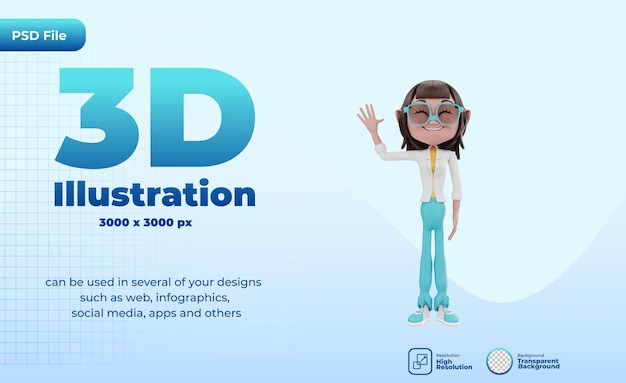 3d personagem acenando