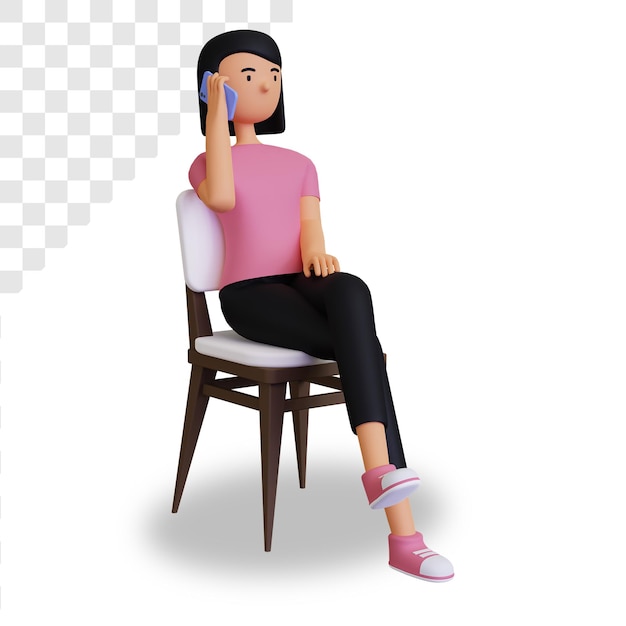 3d personagem feminina chamando enquanto está sentada