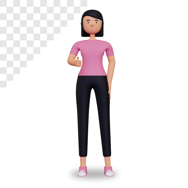 PSD 3d personagem feminina fazendo sinal de positivo