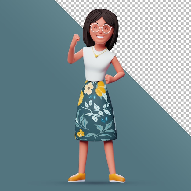 PSD 3d personagem feminina feliz pelo sucesso